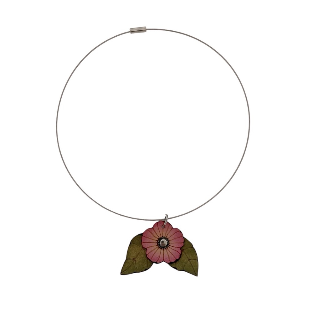 New Handmade Leather Floral Bouquet On Stainless Wired Necklace